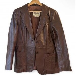 Vtg Berman’s Brown Leather Women's Blazer Medium